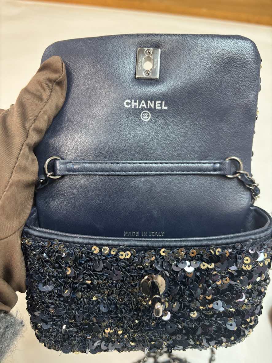 Chanel Sequin Micro Bag - Navy & Gold