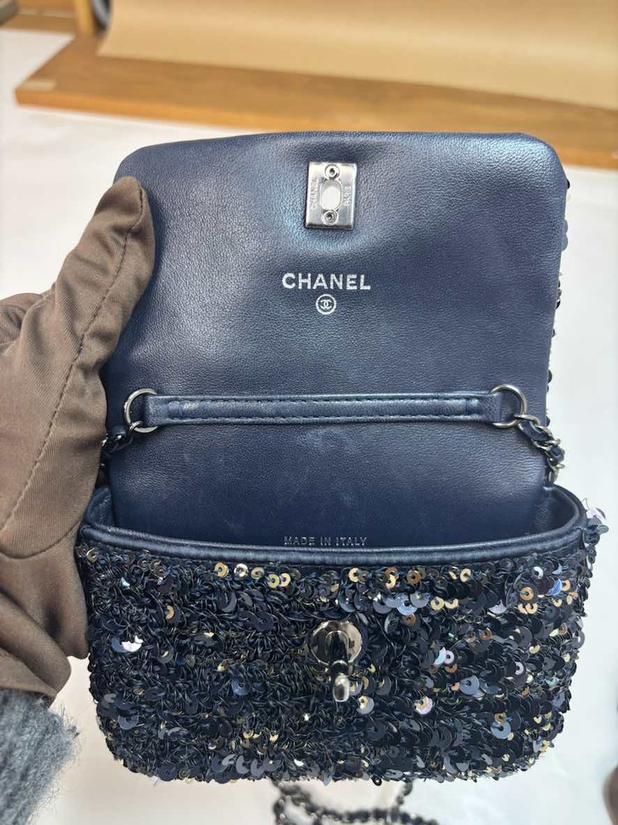 Chanel Sequin Micro Bag - Navy & Gold