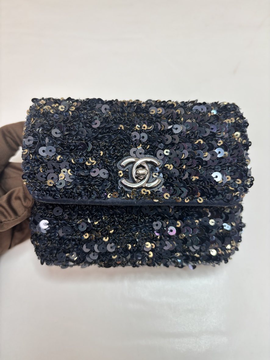 Chanel Sequin Micro Bag - Navy & Gold