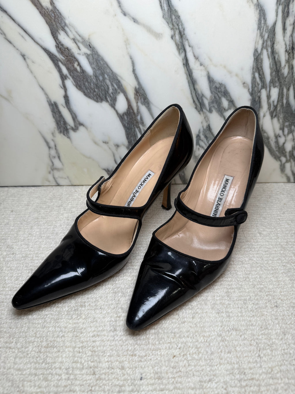 Manolo Blahnik Mary Jane Patent Heels, 38.5