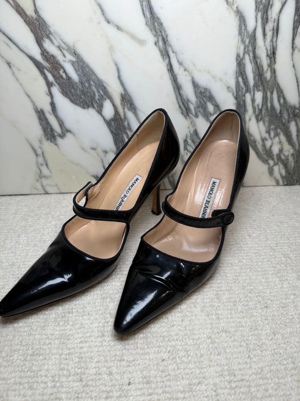 Manolo Blahnik Mary Jane Patent Heels, 38.5