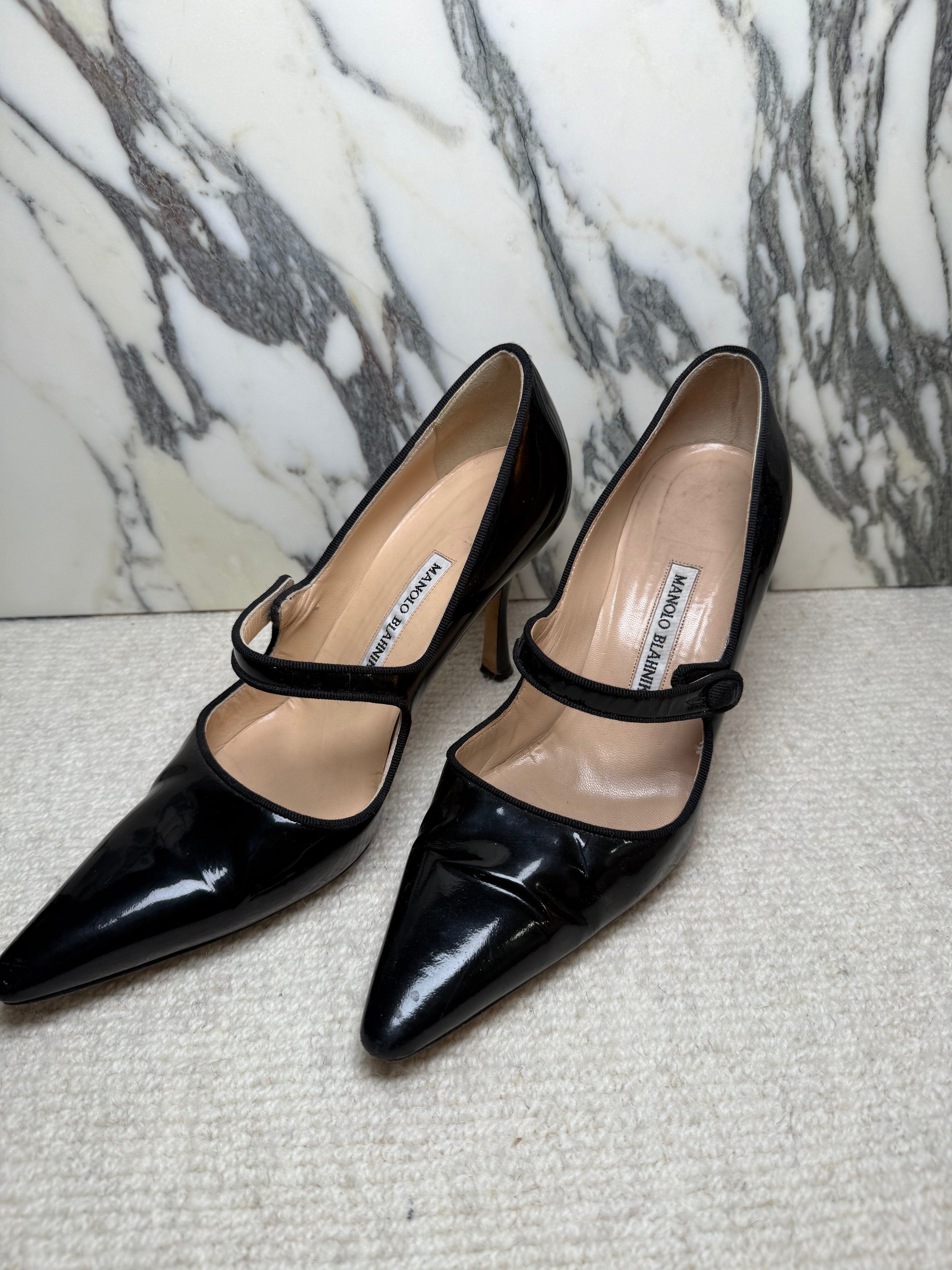 Manolo Blahnik Mary Jane Patent Heels, 38.5