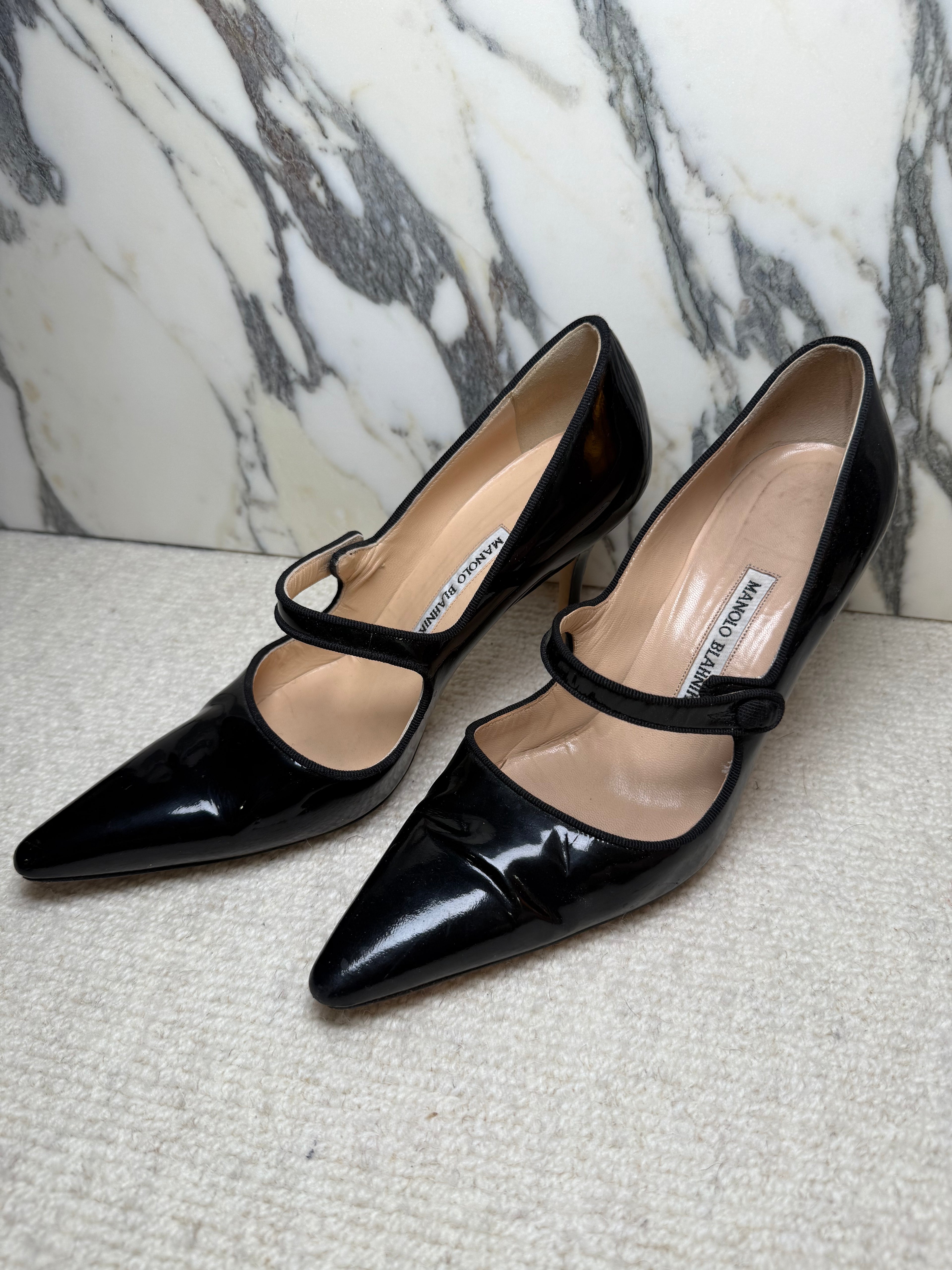 Manolo Blahnik Mary Jane Patent Heels, 38.5