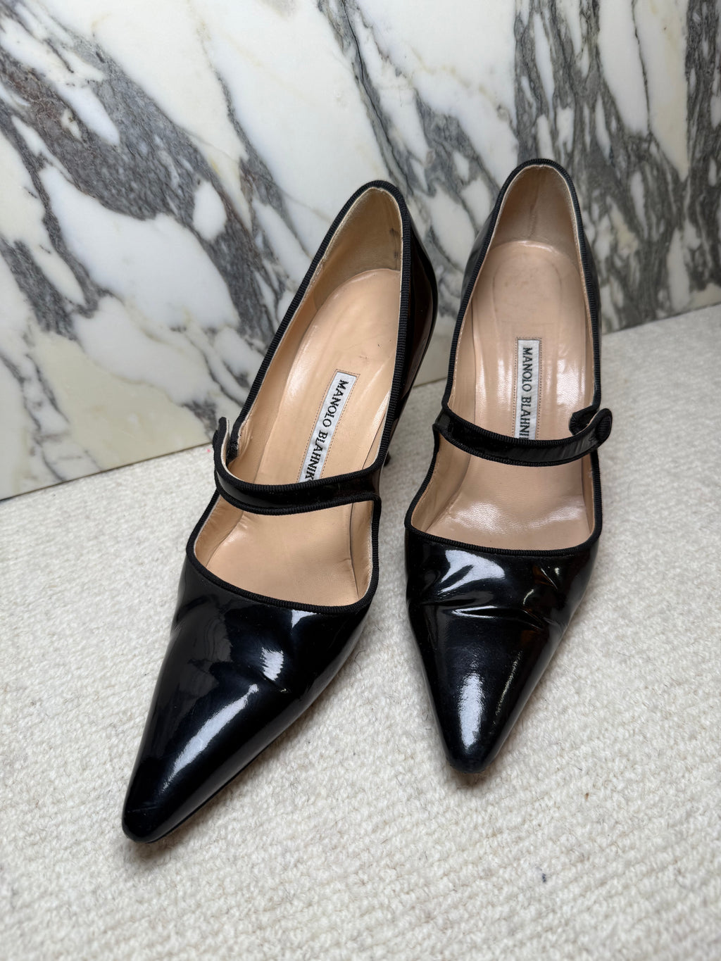 Manolo Blahnik Mary Jane Patent Heels, 38.5