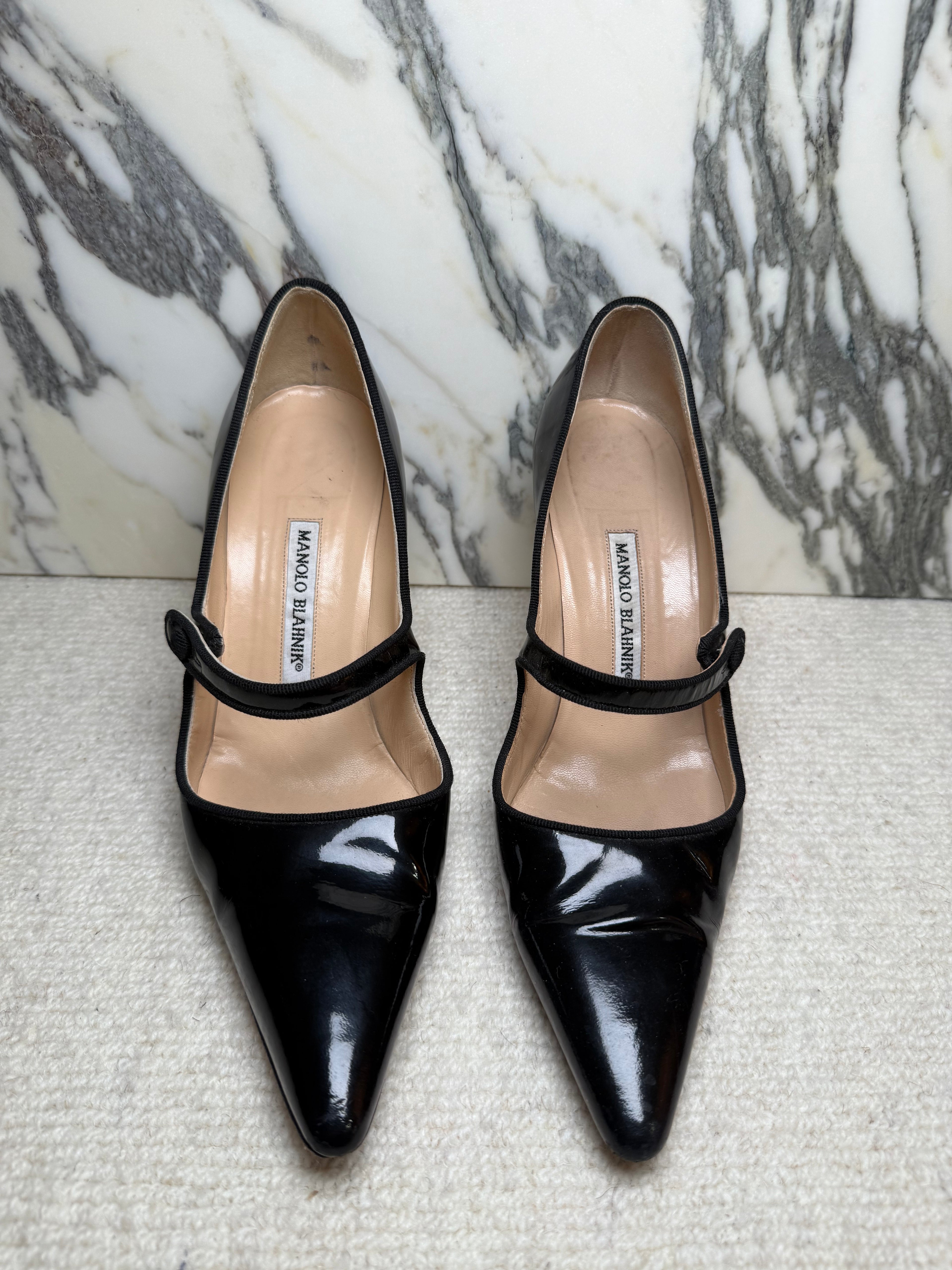 Manolo Blahnik Mary Jane Patent Heels, 38.5