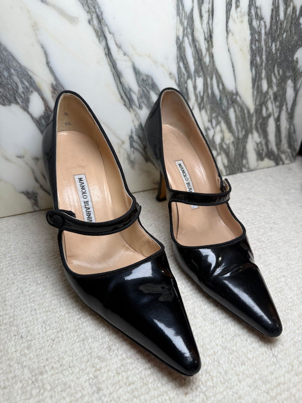 Manolo Blahnik Mary Jane Patent Heels, 38.5