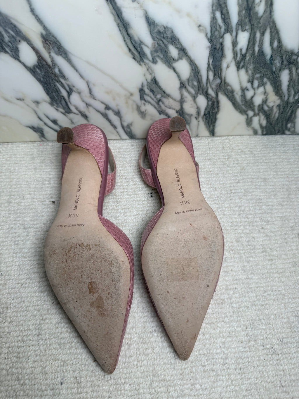 Manolo Blahnik Pink Exotic Sling Back Kitten Heel, 38.5