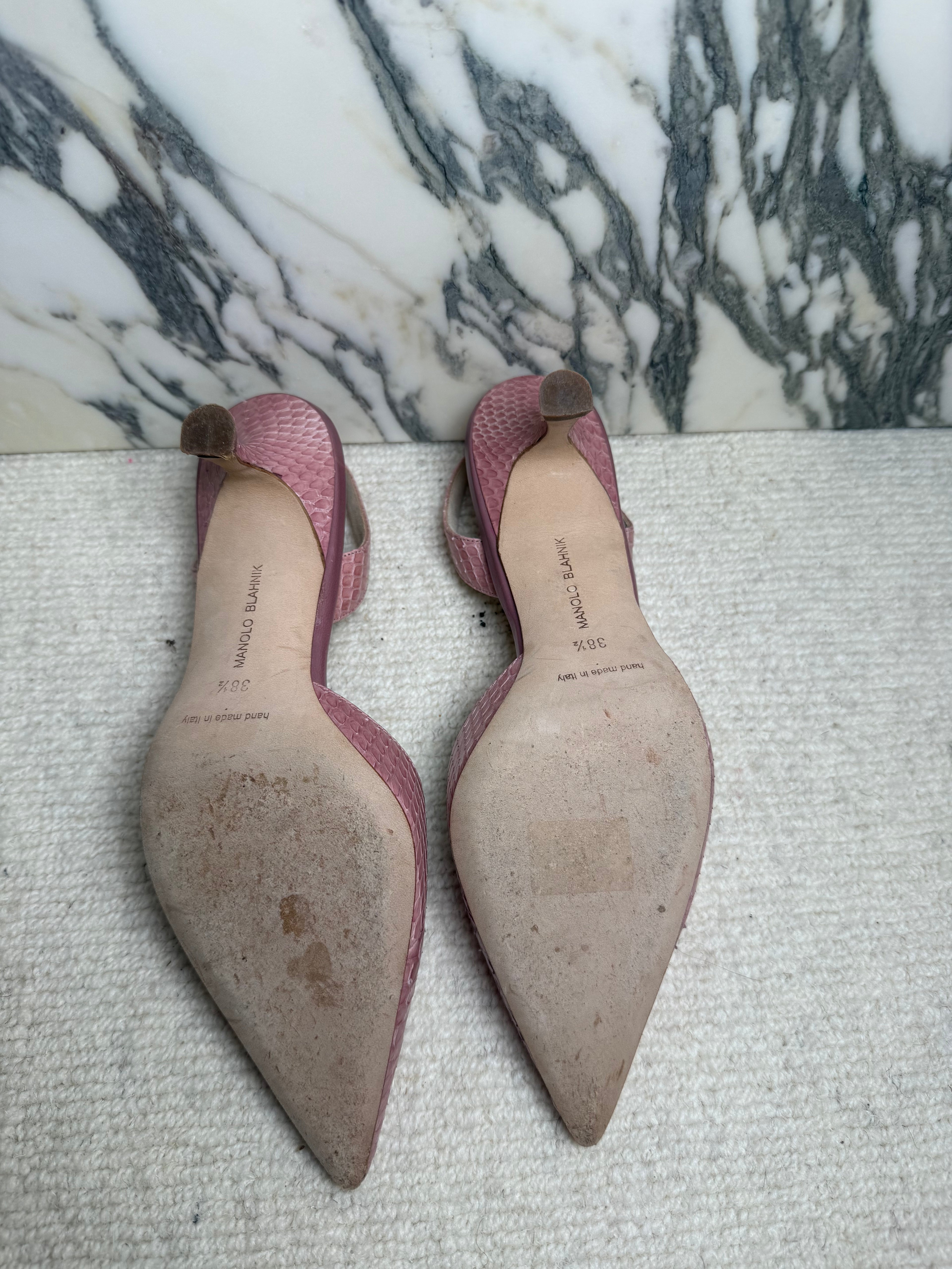 Manolo Blahnik Pink Exotic Sling Back Kitten Heel, 38.5