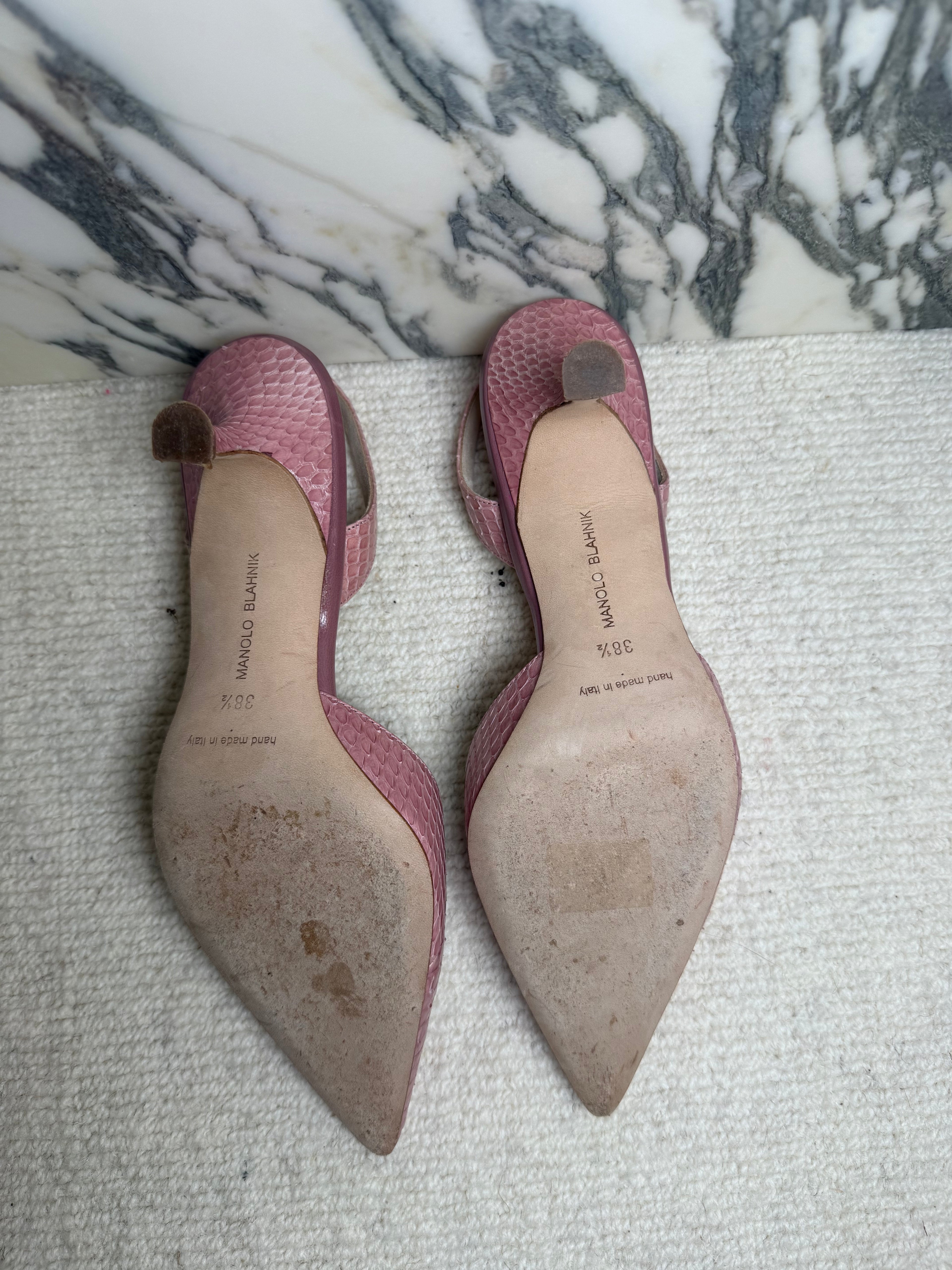 Manolo Blahnik Pink Exotic Sling Back Kitten Heel, 38.5