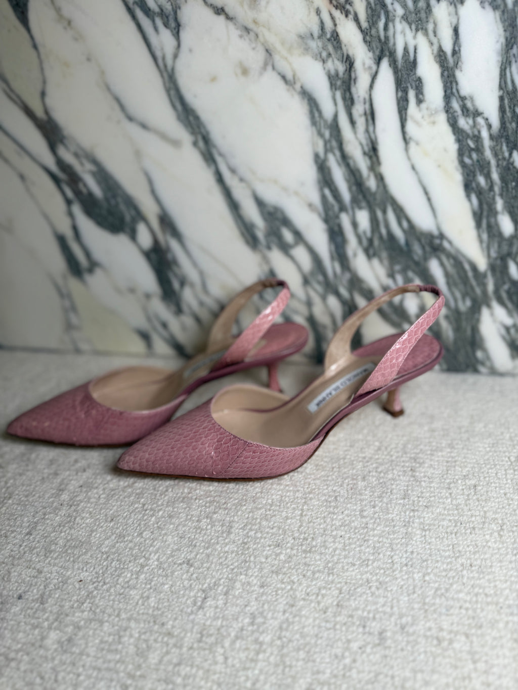 Manolo Blahnik Pink Exotic Sling Back Kitten Heel, 38.5