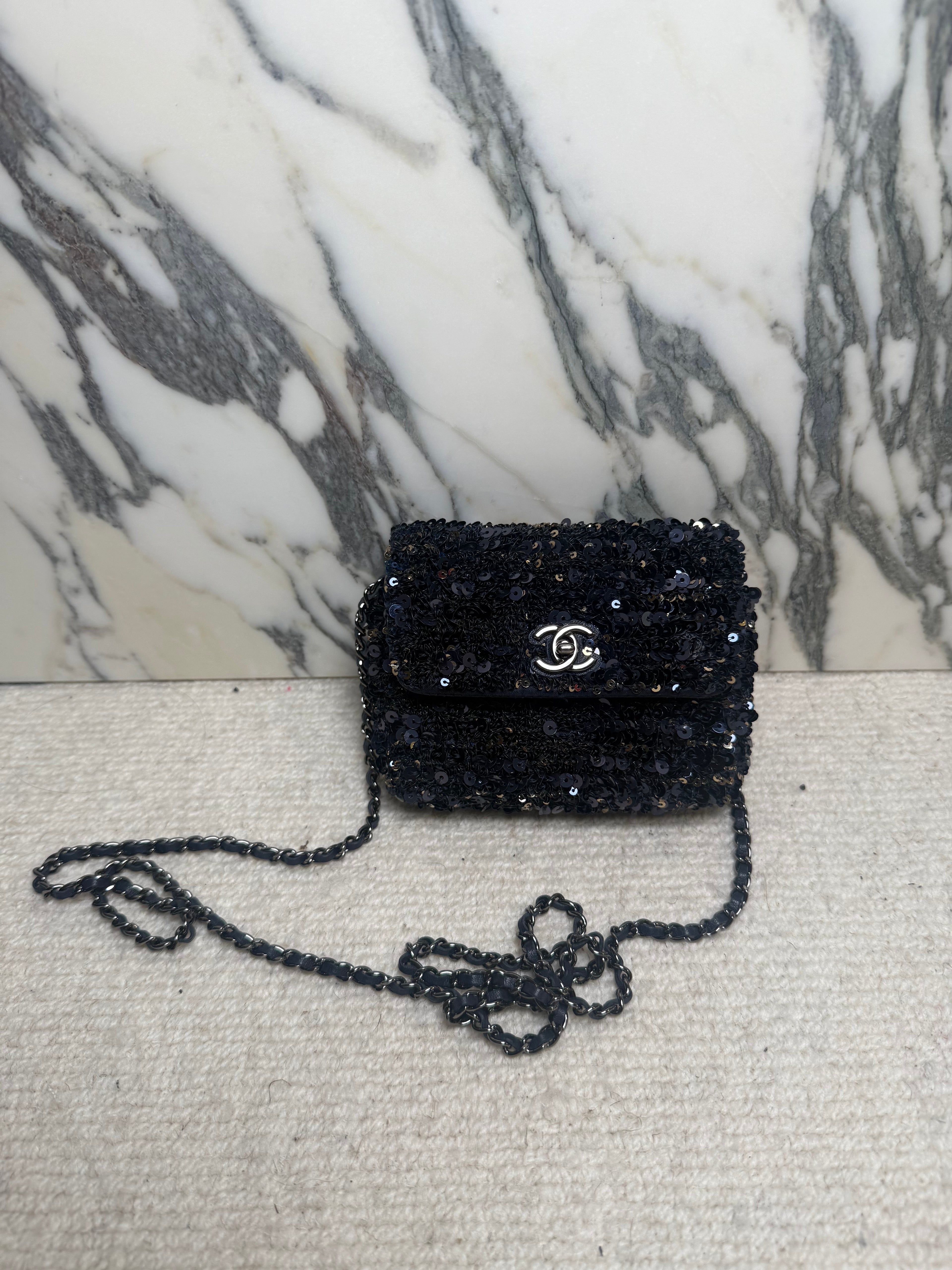Chanel Sequin Micro Bag - Navy & Gold