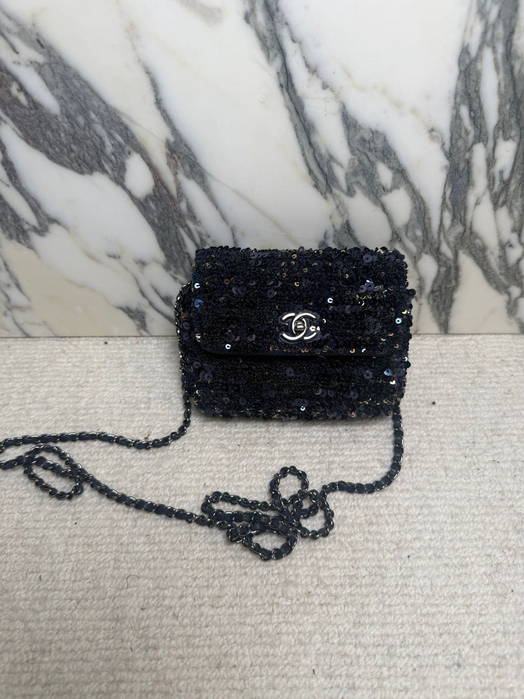 Chanel Sequin Micro Bag - Navy & Gold