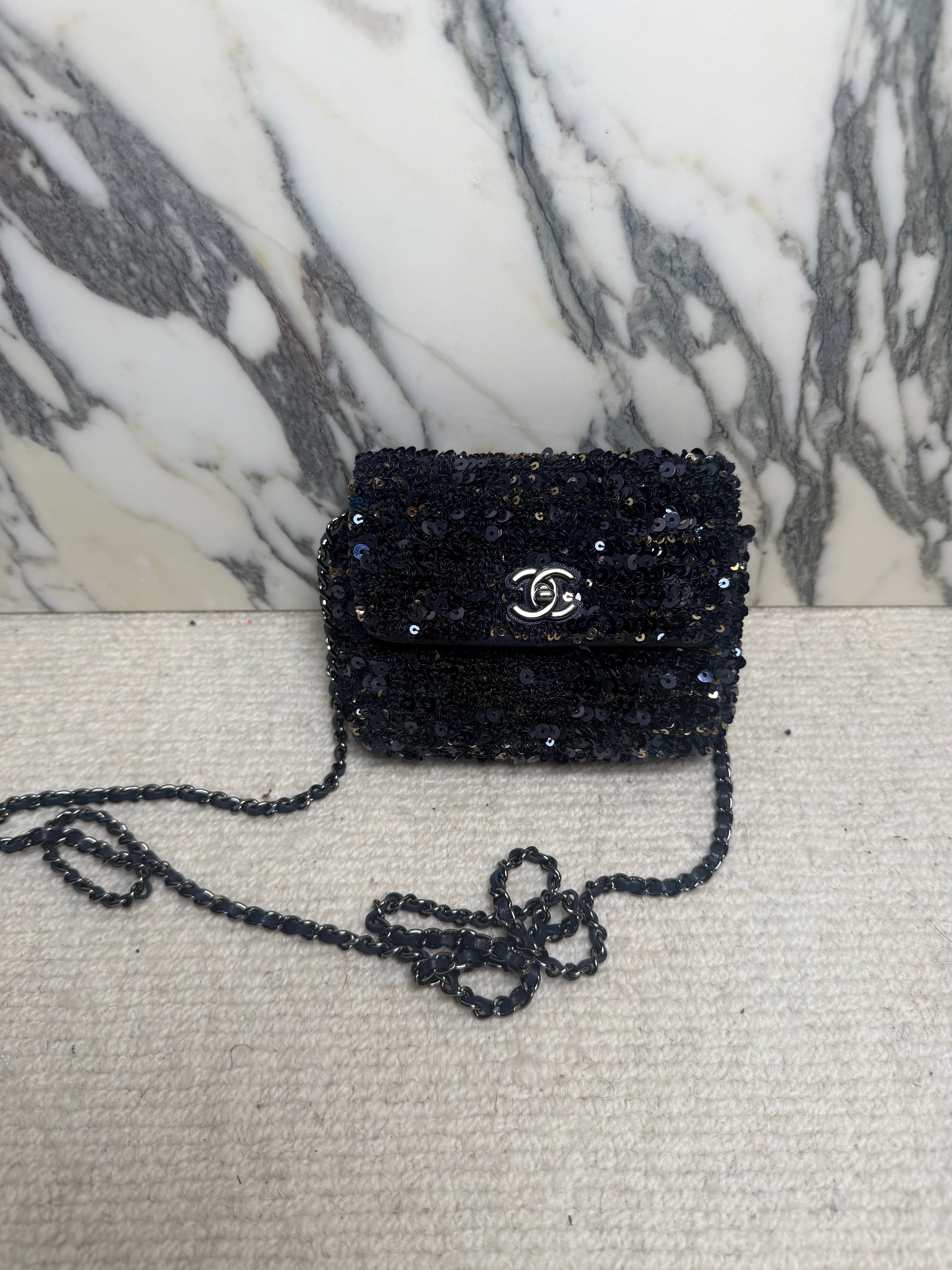 Chanel Sequin Micro Bag - Navy & Gold