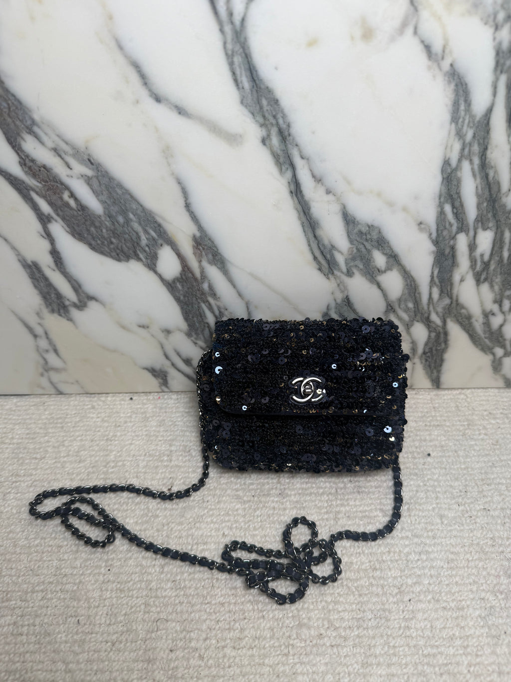 Chanel Sequin Micro Bag - Navy & Gold