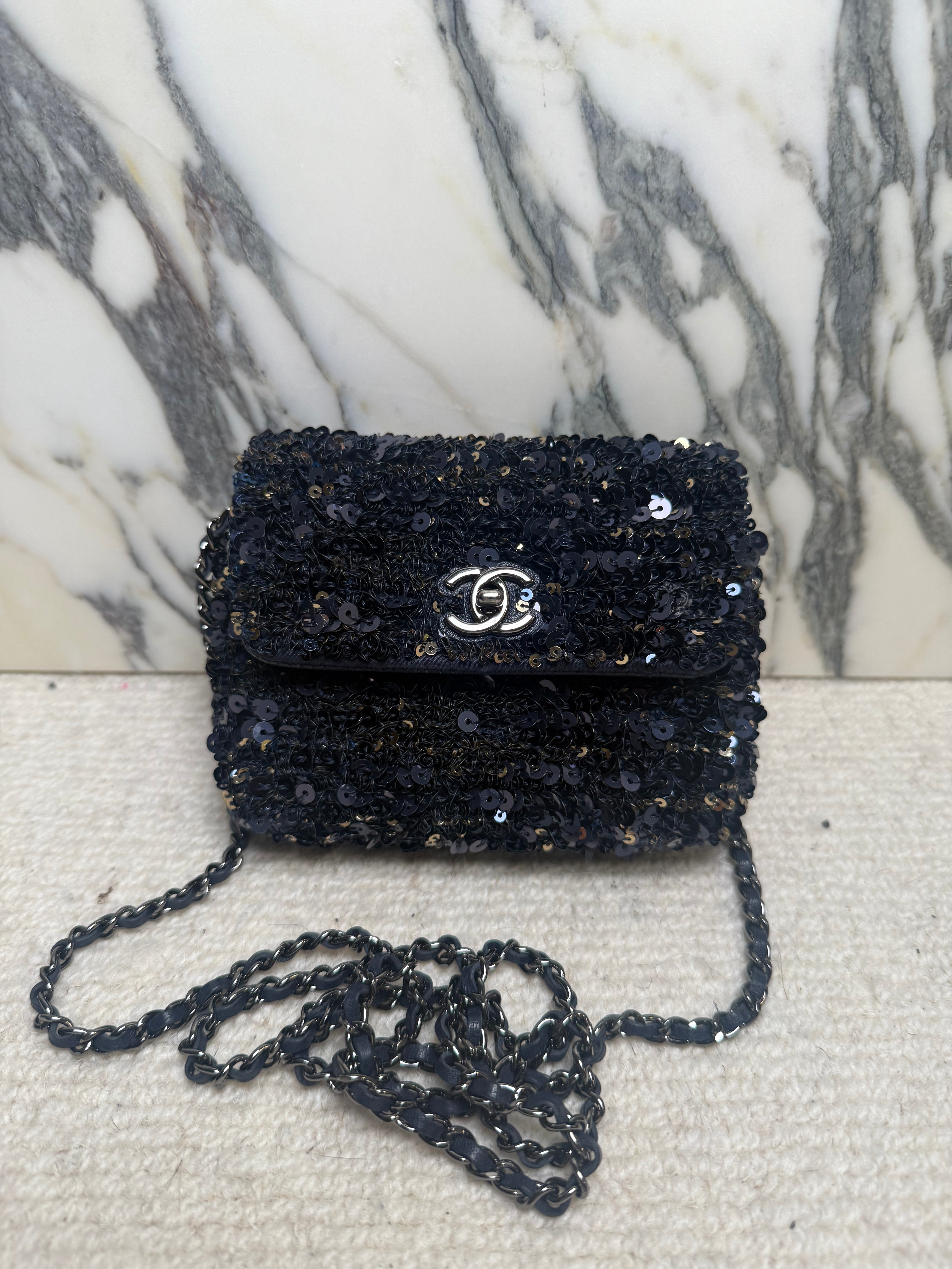 Chanel Sequin Micro Bag - Navy & Gold