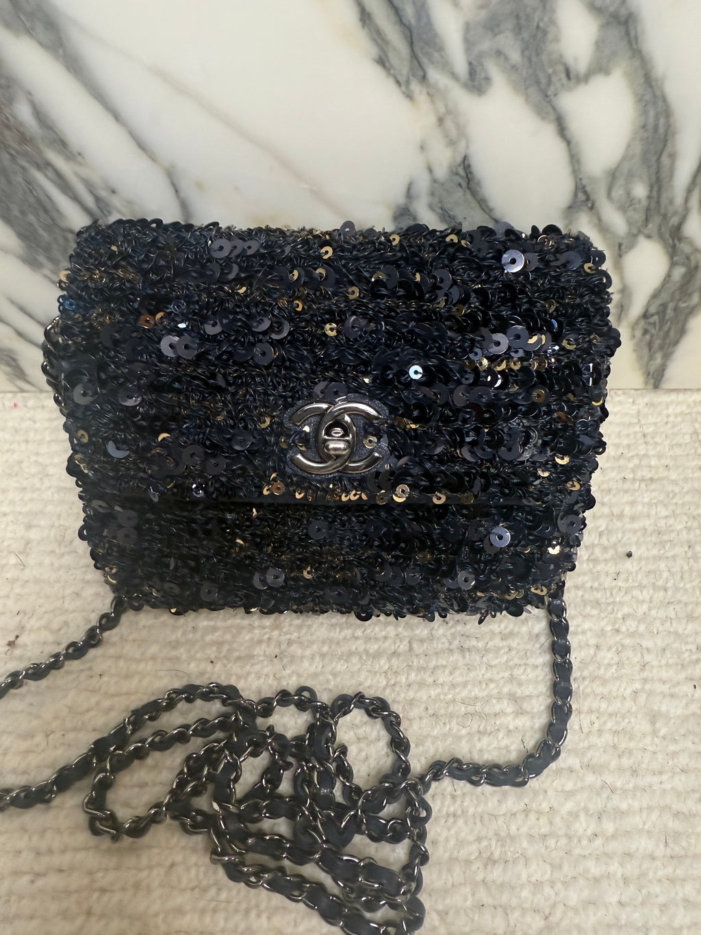 Chanel Sequin Micro Bag - Navy & Gold