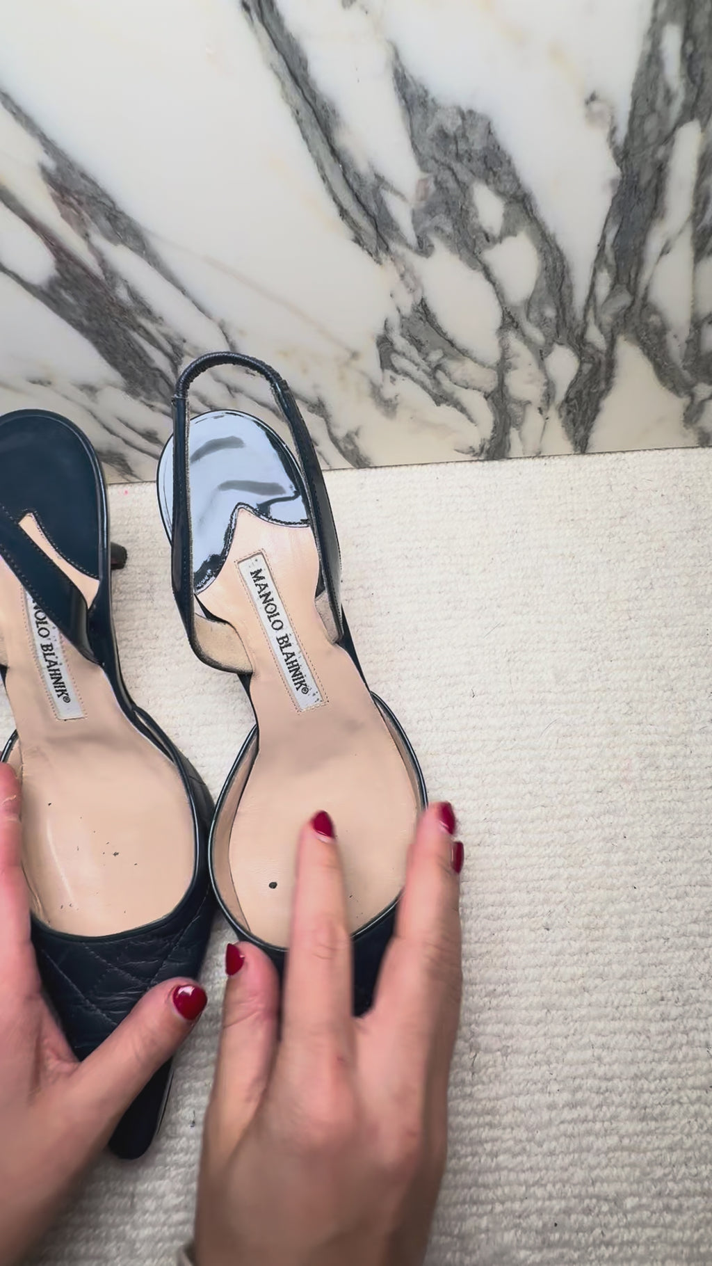 Manolo Blanik Navy Quilted Slingbacks, 38.5