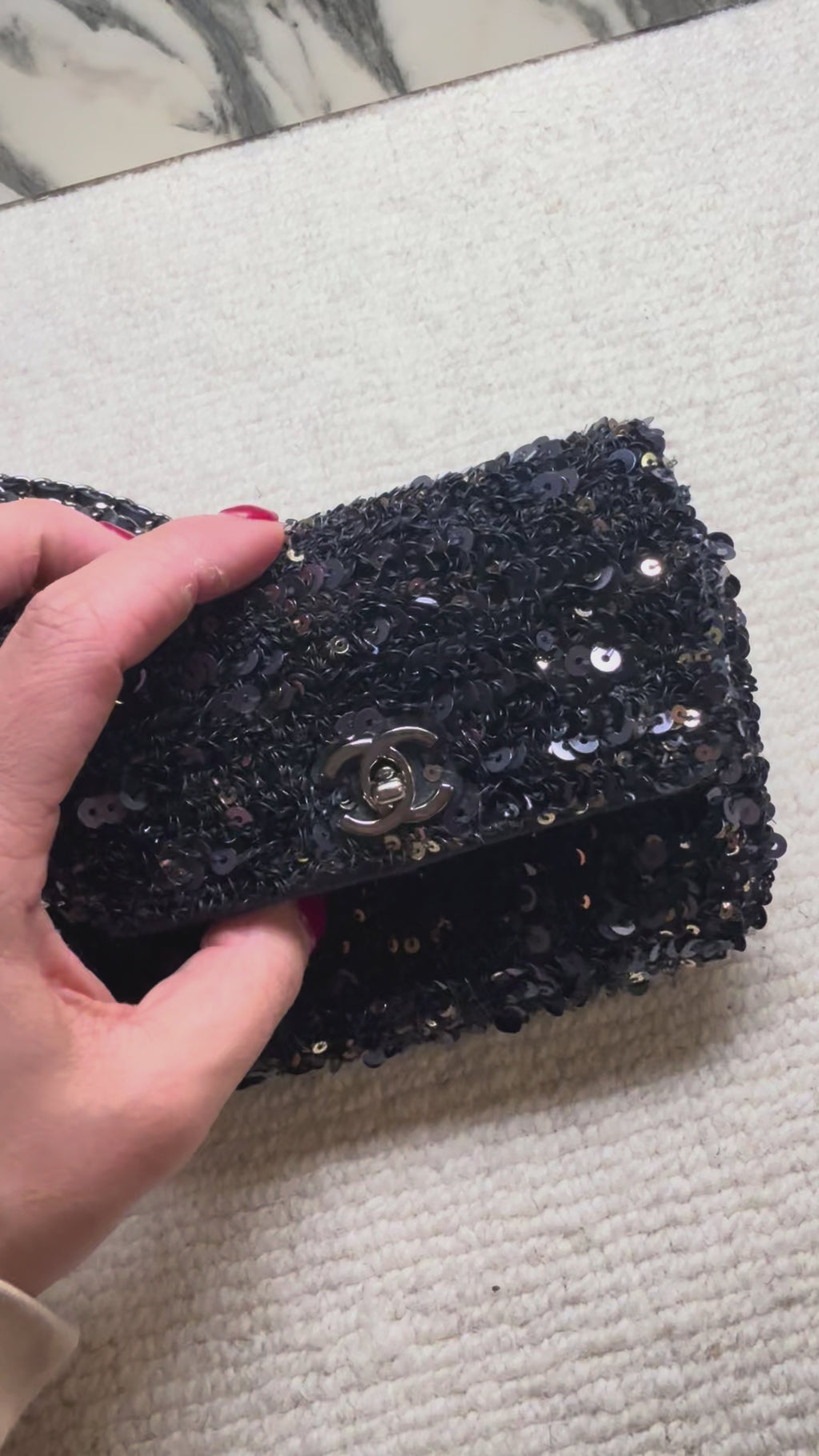 Chanel Sequin Micro Bag - Navy & Gold