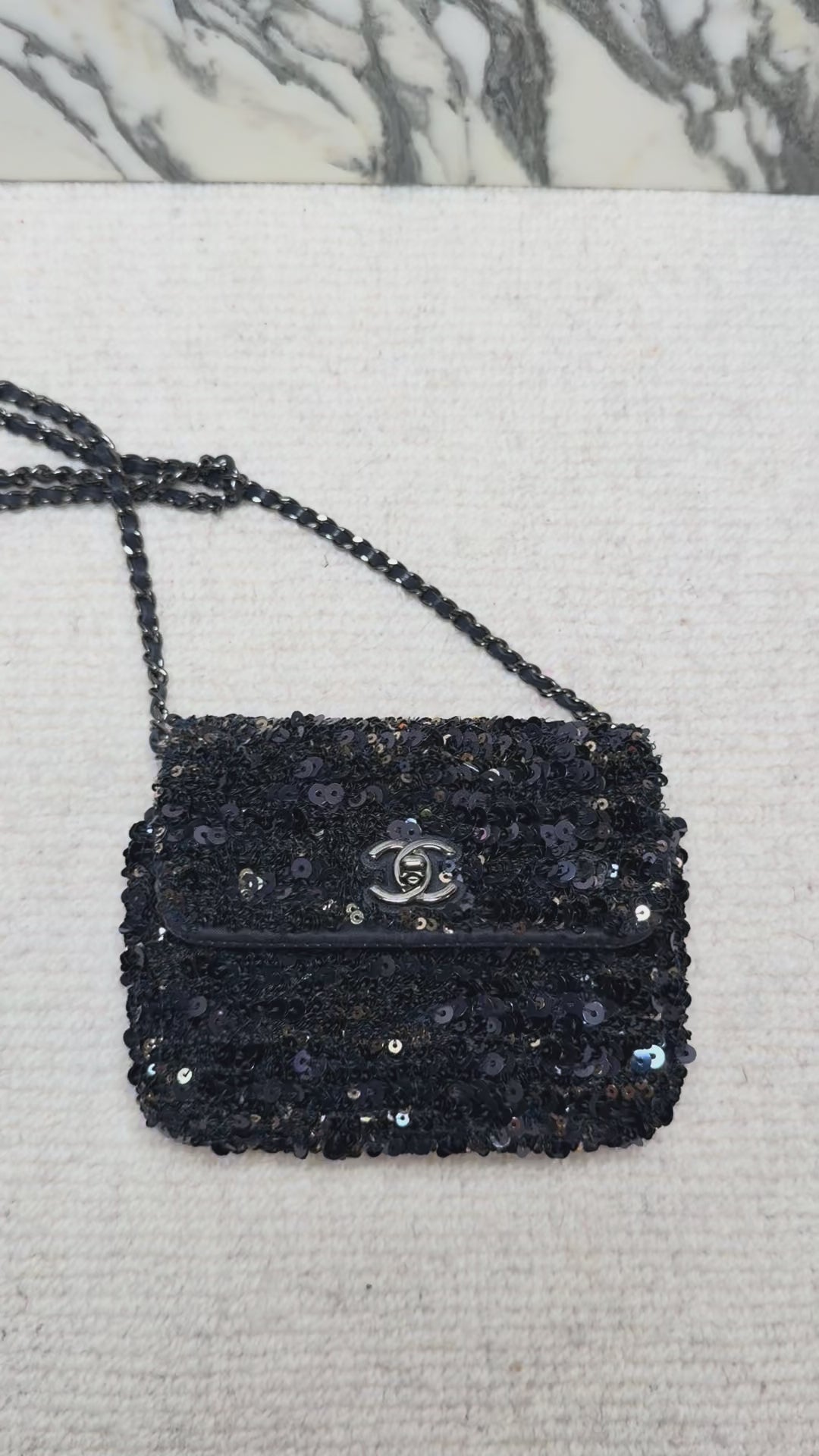 Chanel Sequin Micro Bag - Navy & Gold